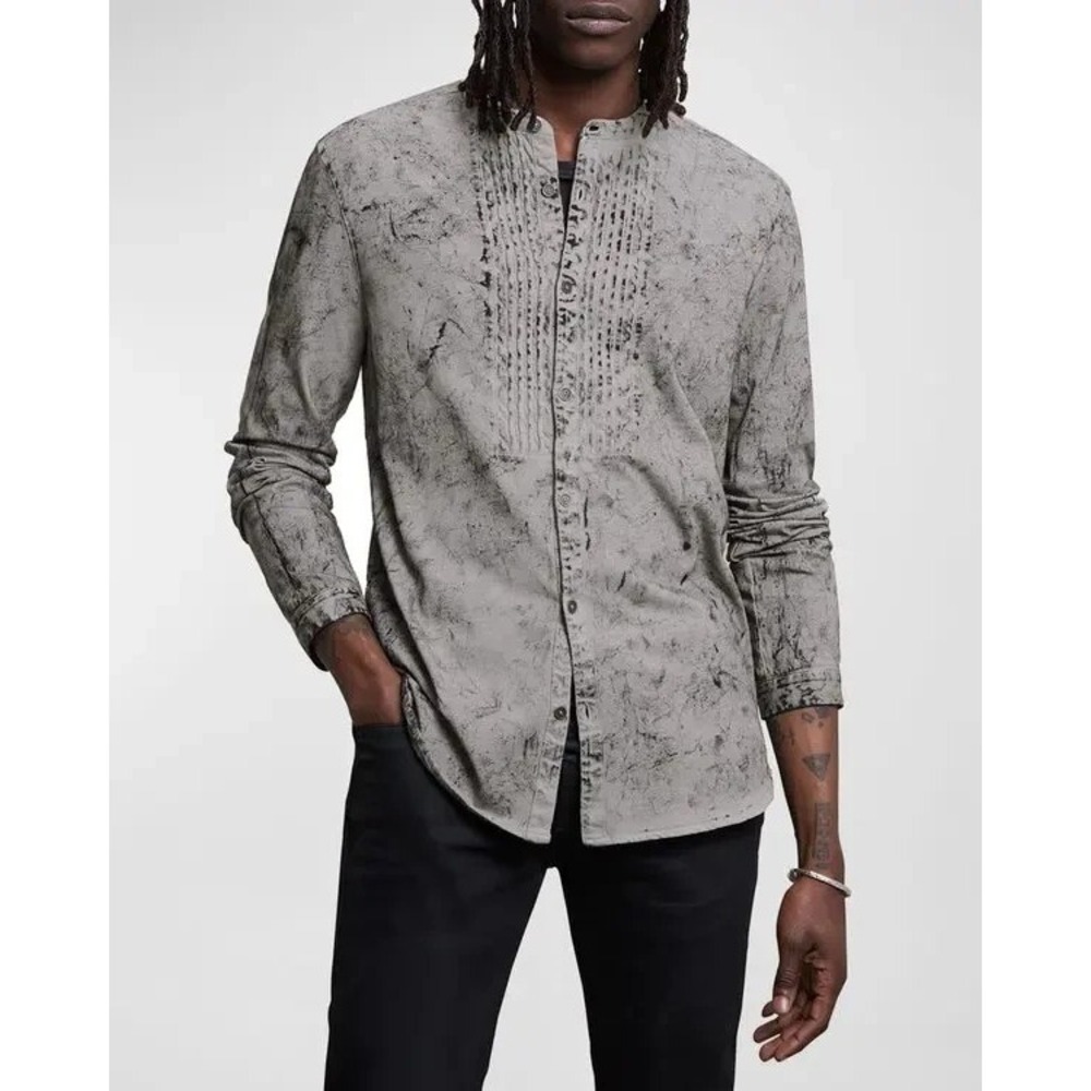 John Varvatos USA Pintuck Shirt Men XL Flagstone Grey Band Collar NWOT $198